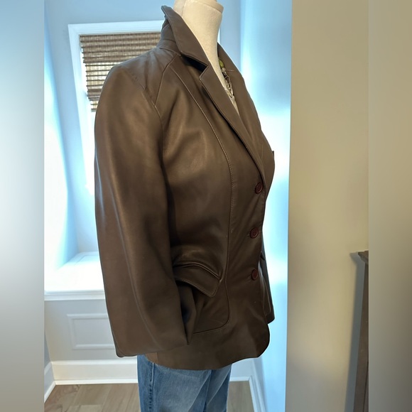 Tahari Chocolate Brown Leather Blazer - Picture 4 of 10